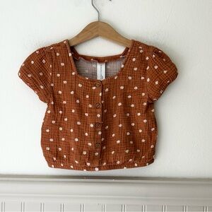 Girls 3T Rust Polka Dot Cotton Blouse Faux Button